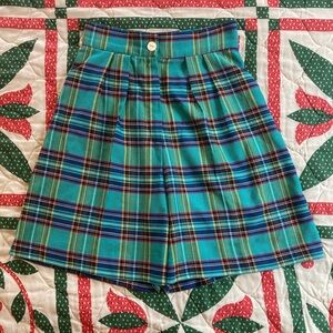 Vintage teal plaid shorts